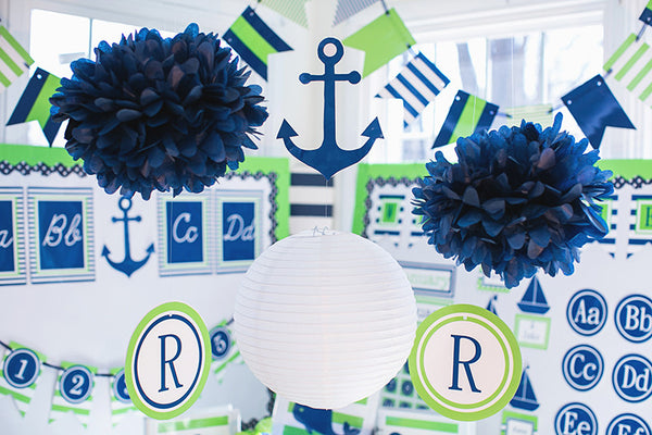 Calendar Pieces, Preppy Nautical Lime Green & Navy Blue