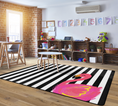 Load image into Gallery viewer, Black and White Stripes Flamingo Classroom Rug by Schoolgirl Style