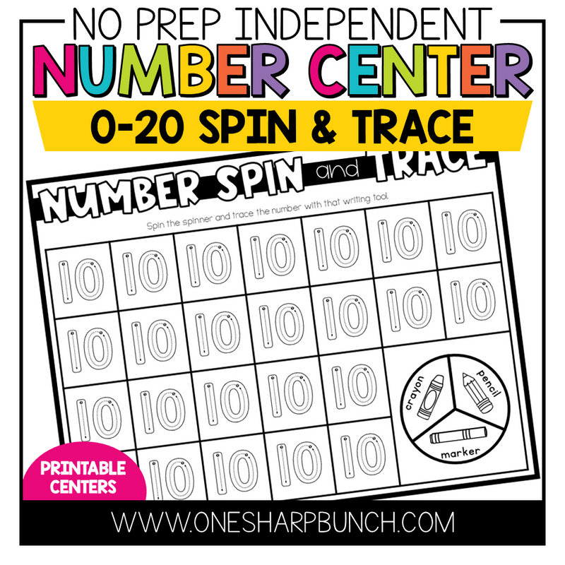 No Prep Centers for Kindergarten Math Centers Number Activities Spin & Trace | Printable Classroom Resource | One Sharp Bunch