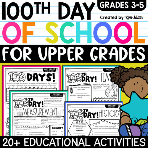 100th Day of School Activities for 3rd 4th 5th Grade Printable Teacher Resources by UPRINT