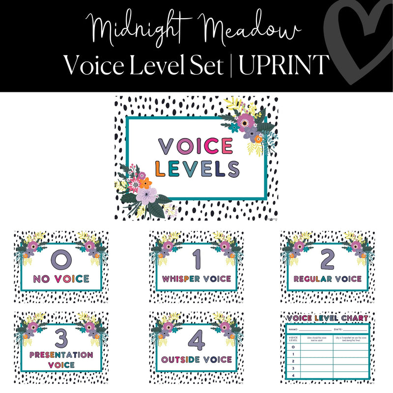 Printable Voice Level Poster Set Classroom Management Midnight Meadow by UPRINT