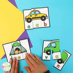 Decodable CVC Word Puzzles for Short Vowels Segmenting and Blending Practice | Printable Classroom Resource | One Sharp Bunch