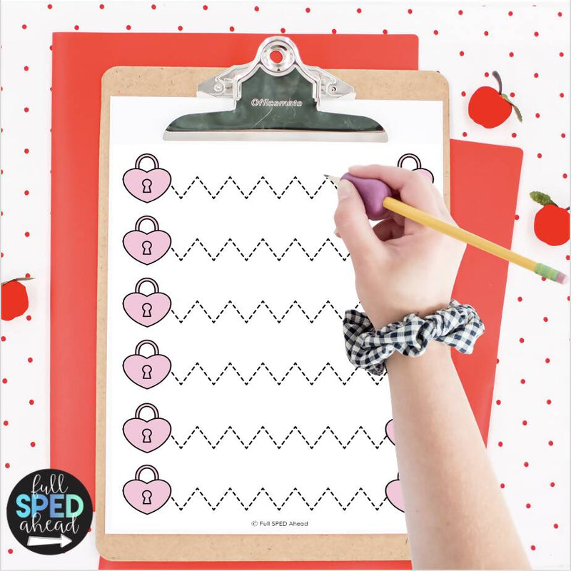 Valentine's Day Holiday Fine Motor Skills Tracing Worksheet Practice Centers | Printable Teacher Resources | Full SPED Ahead