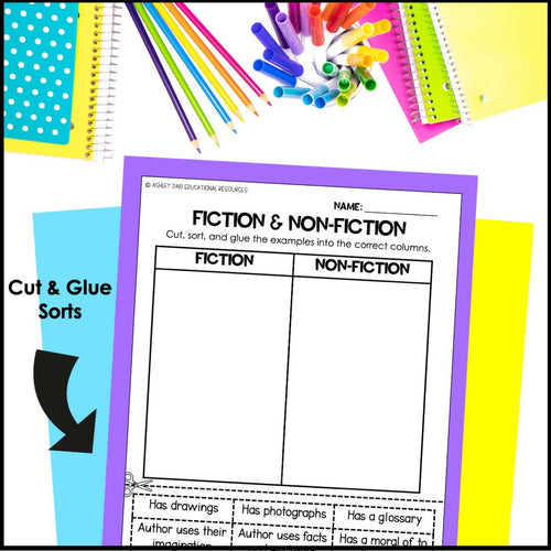 Comparing Fiction vs Nonfiction Sorts | Fiction vs Nonfiction Anchor Charts | Printable Teacher Resources | Ashley’s Golden Apples