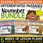 Thanksgiving Fall Activities Differentiated Close Reading Comprehension Passages and Questions BUNDLE
