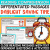 Daylight Saving Time Reading Comprehension Passages and Questions Close Reading
