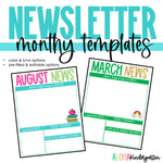 Newletter Monthly Template Year-Long Bundle by Aloha Kindergarten