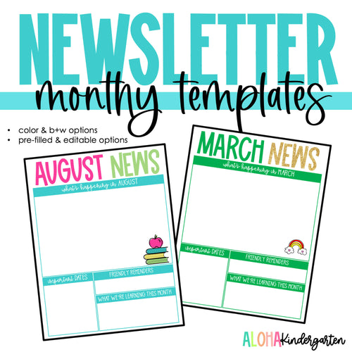 Newletter Monthly Template Year-Long Bundle by Aloha Kindergarten