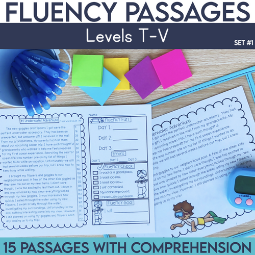 Fluency Passages Levels T-V 15 Passages with Comprehension by Literacy with Aylin Claahsen