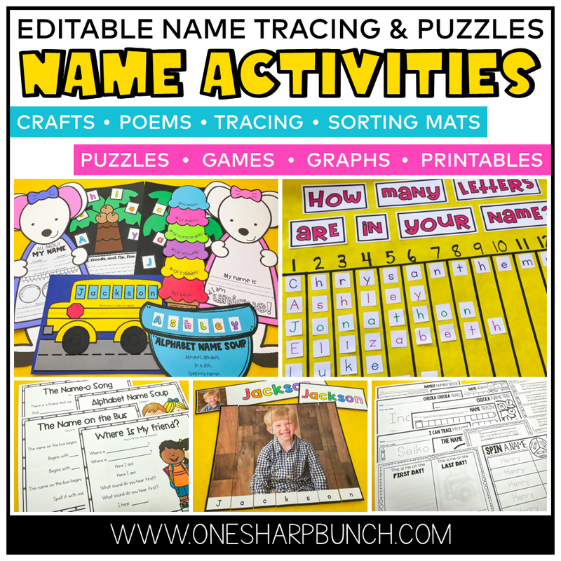 Editable Name Tracing and Puzzles Name Activities by One Sharp Bunch