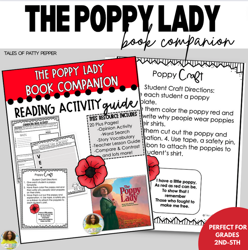 Veterans Day: The Poppy Lady Book Companion & Craft | Printable Classroom Resource | Tales of Patty Pepper