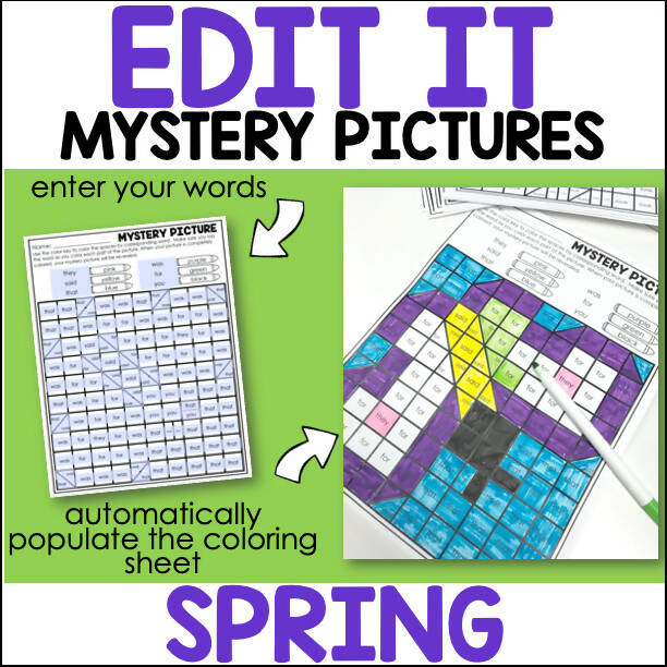 Color By Code -Sight Word Mystery Picture Winter, Spring, Summer & Fall Bundle | Printable Classroom Resource | Differentiated Kindergarten