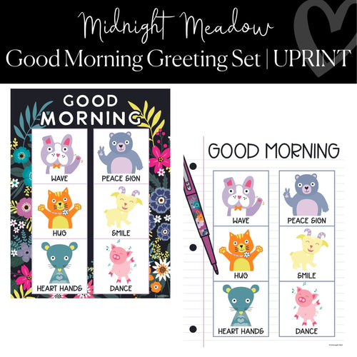 Printable Good Morning Greeting Set Classroom Decor Midnight Meadow by UPRINT