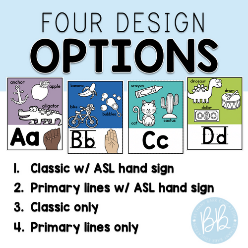 Alphabet Line Posters A-Z + ASL | Word Wall Bulletin Board | Rainbow Color Decor | Printable Teacher Resources | Bethany Barr Education