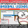 Spring Baseball Close Reading Comprehension Passages & Questions Differentiated
