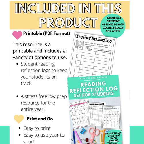 Student Reading Reflection Logs | Printable Classroom Resource | Tales of Patty Pepper