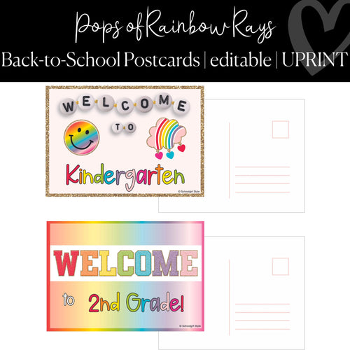 Printable Back to School Postcards Positive Classroom Decor Pops of Rainbow Rays by UPRINT