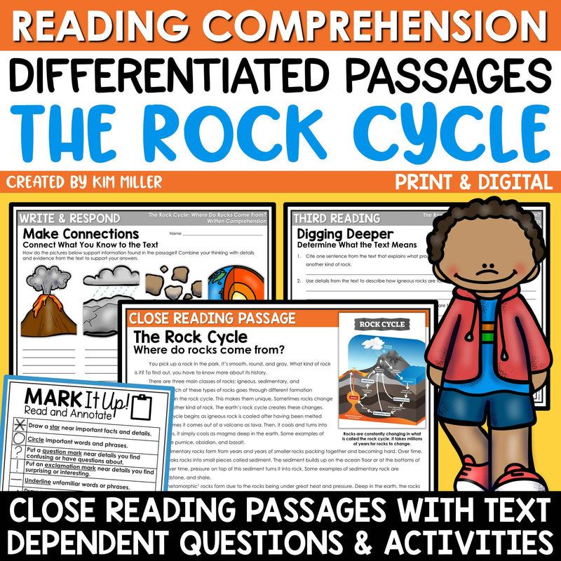 Rock Cycle Activities Reading Comprehension Passages & Questions Close Reading