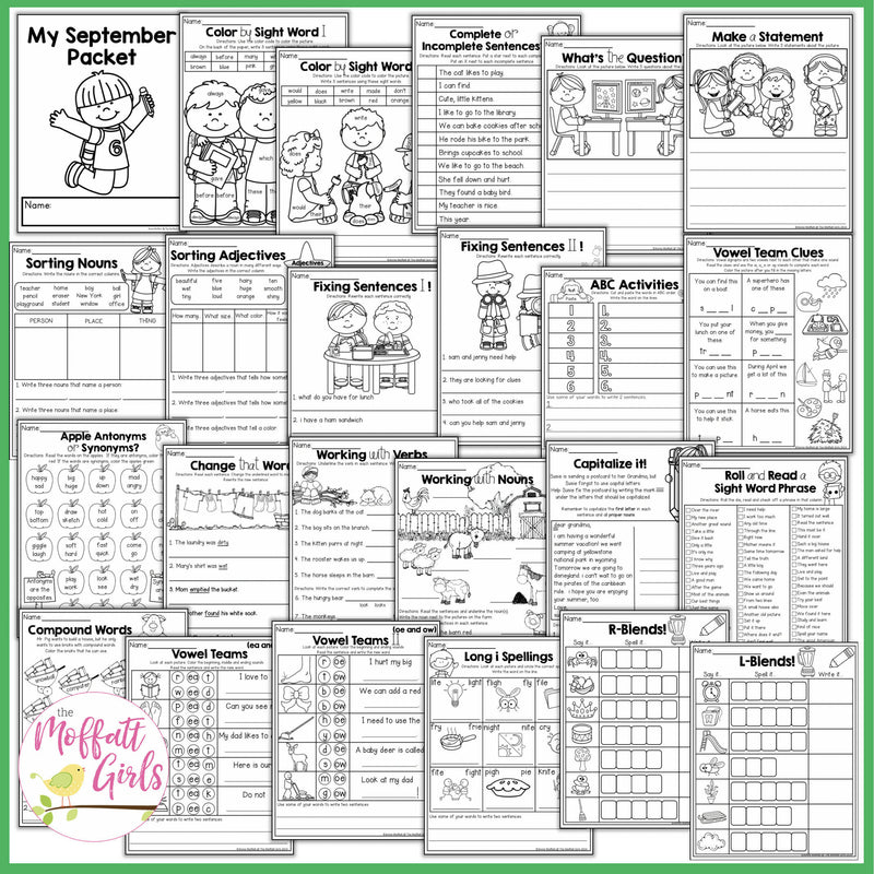 2nd Grade Back to School NO PREP Packet | Printable Classroom Resource | The Moffatt Girls