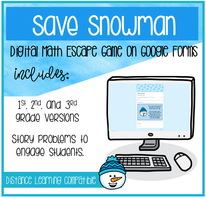 Save the Snowman A Digital Math Escape Game on Google Forms | Printable Classroom Resource | Mrs. Munch's Munchkins