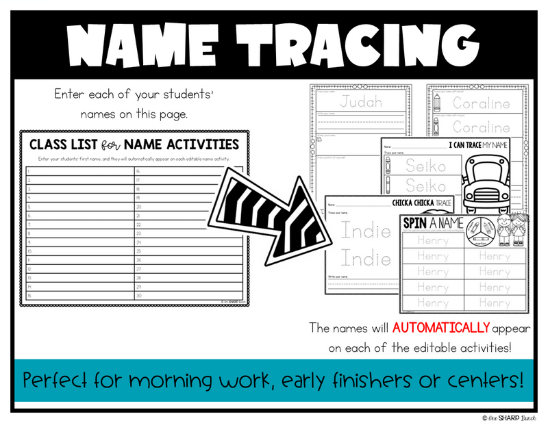 35 Name Activities and Crafts Editable Name Tracing Name Practice & Name Writing | Printable Classroom Resource | One Sharp Bunch