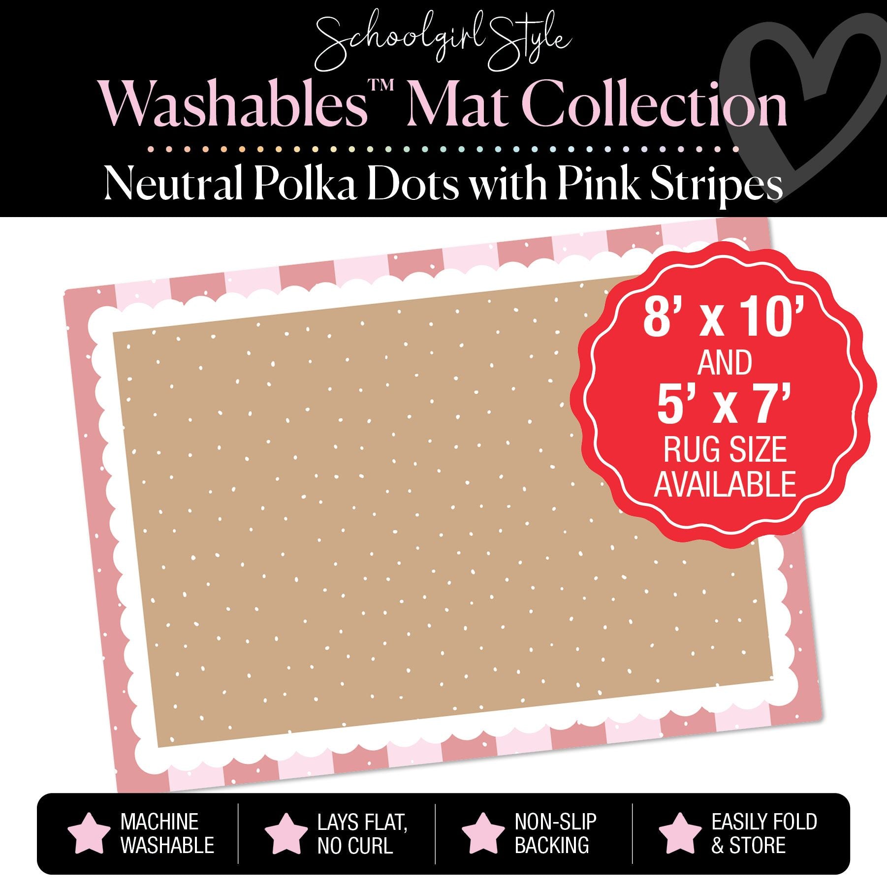 Tiny Dots Banner Backdrop with Pink Stripe Border Classroom Mat by Schoolgirl Style