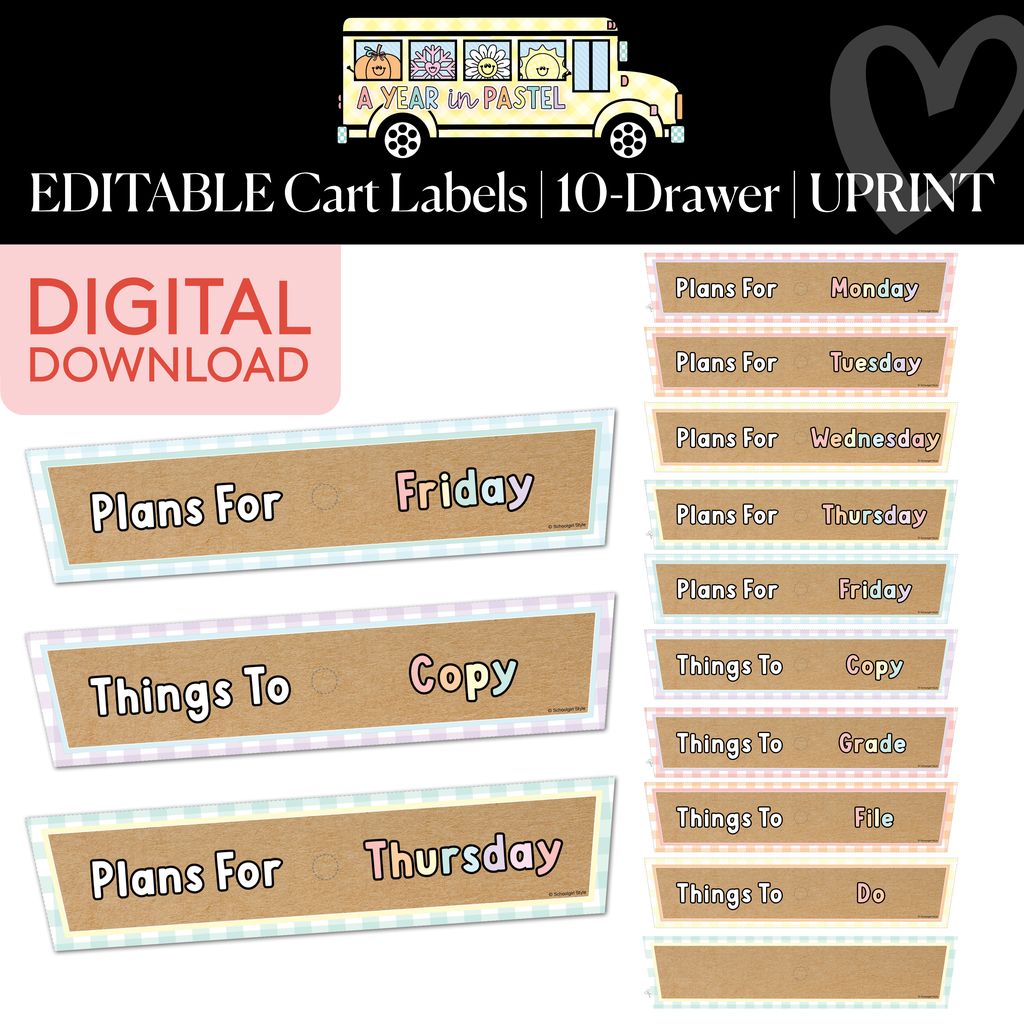 Printable Editable Kraft 10 Drawer Cart Labels | A Year In Pastel