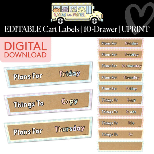 Printable Editable Kraft 10 Drawer Cart Labels | A Year In Pastel