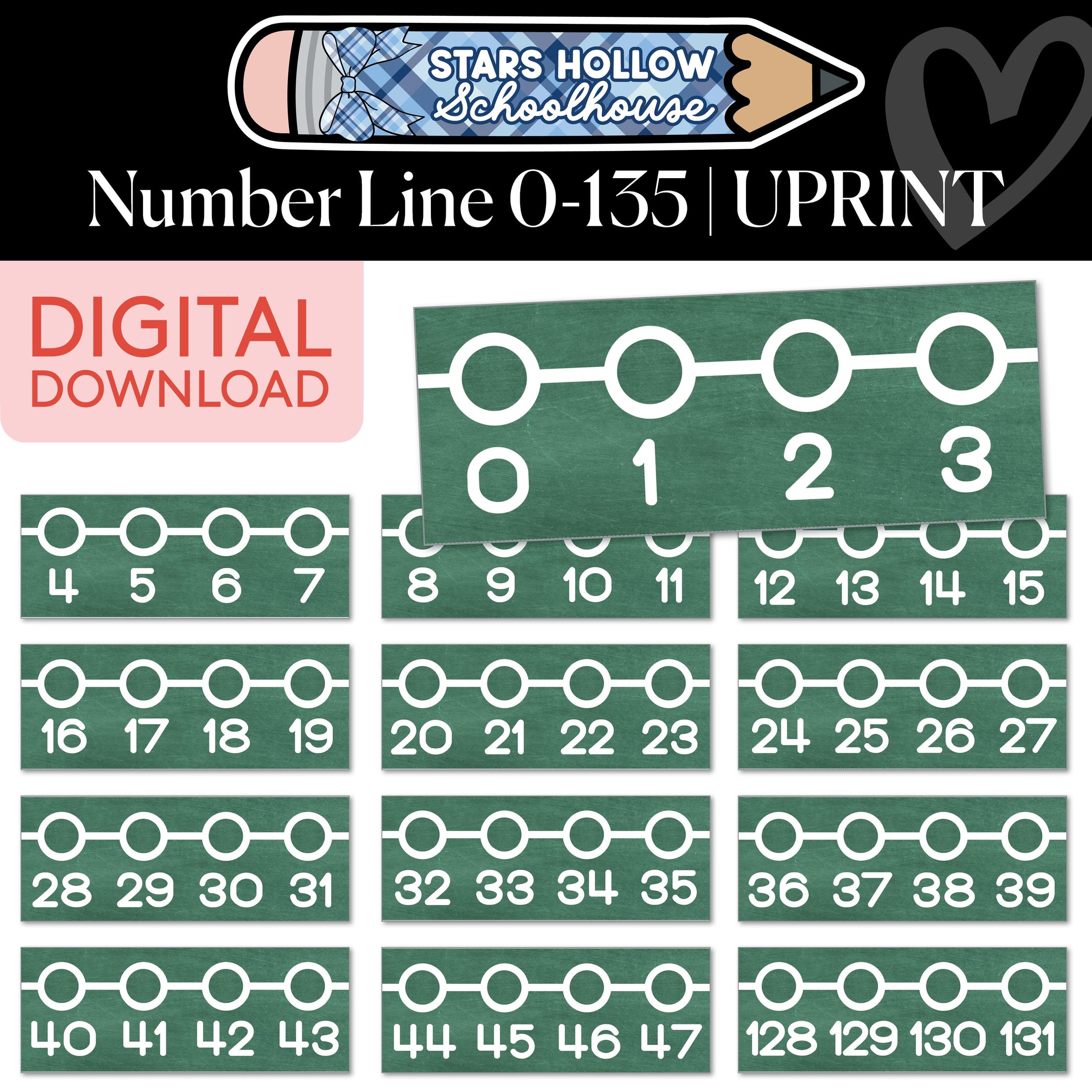 Printable Cozy Number Line 0-135 | School in Stars Hollow
