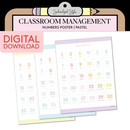 Printable Pastel Numbers 1–30 Poster