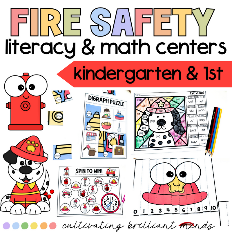 Fire Safety Literacy & Math Centers | October | Kindergarten 1st | Thematic Unit