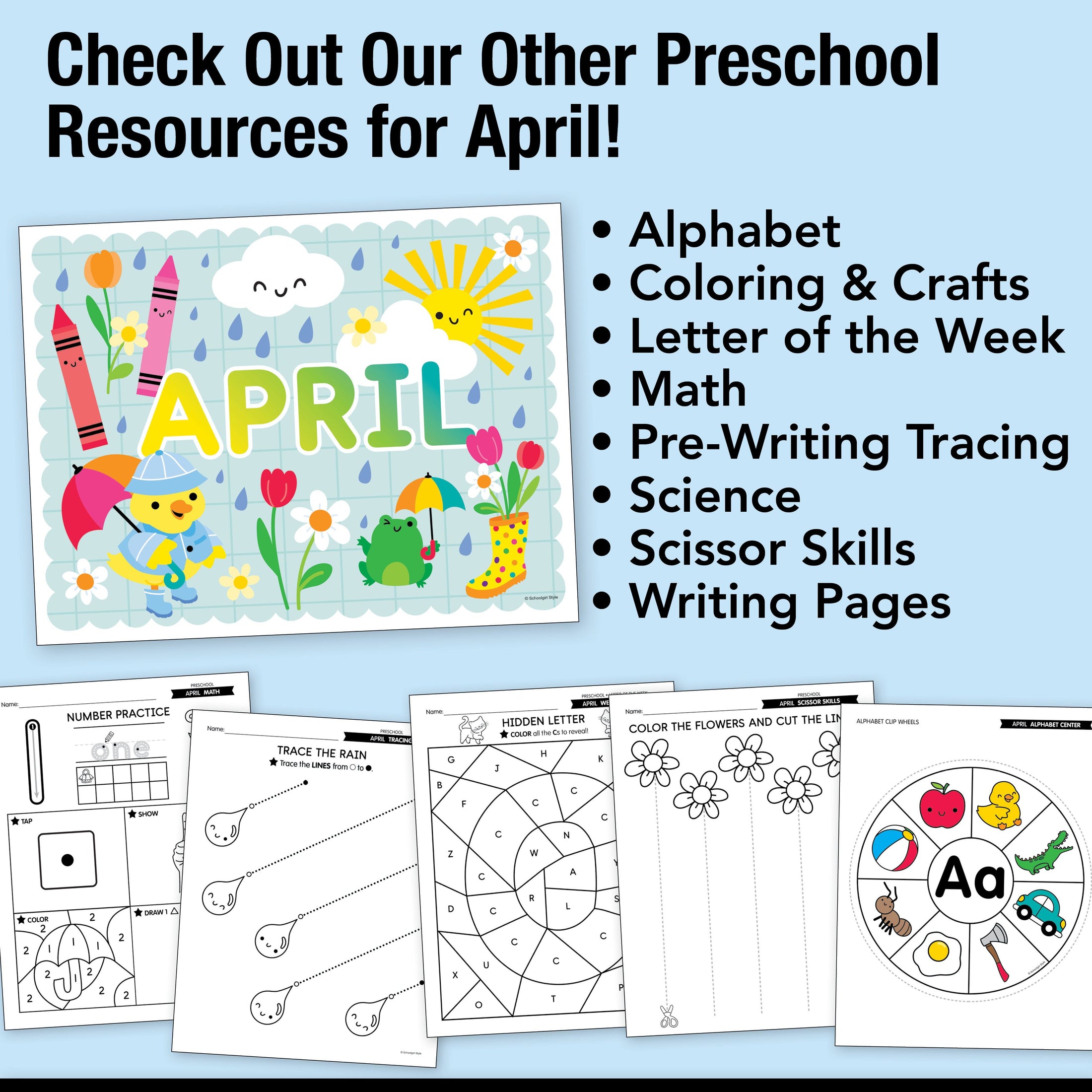 Printable Preschool April Directed Drawing Worksheets