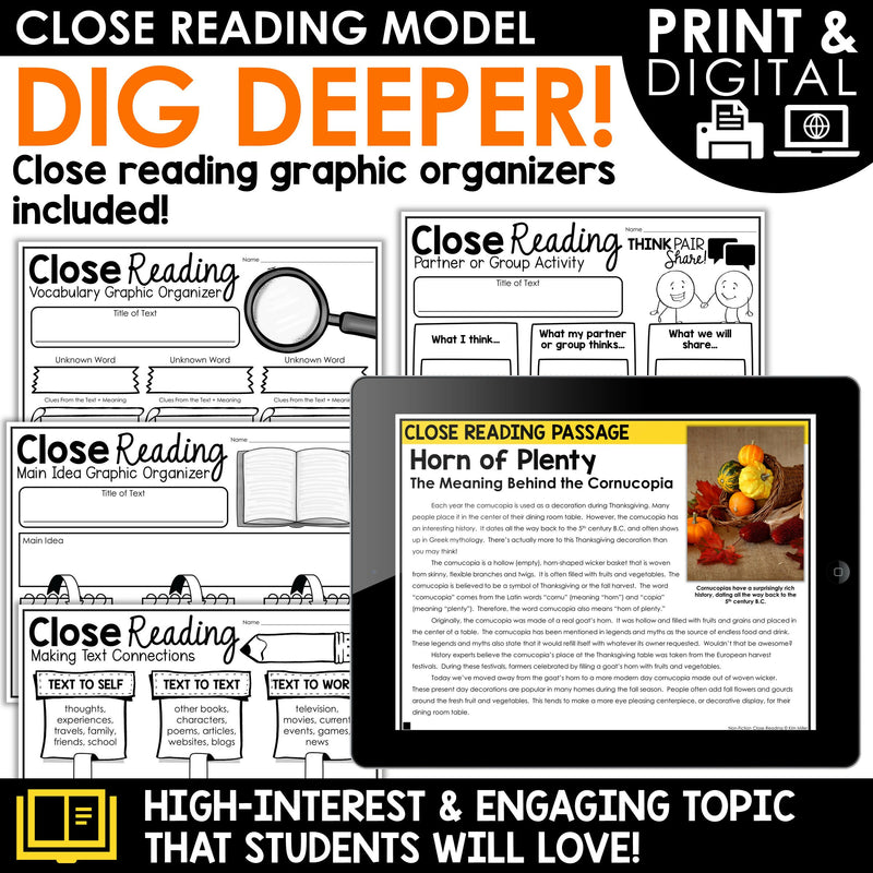 Fall Thanksgiving Activities Differentiated Close Reading Comprehension Passages