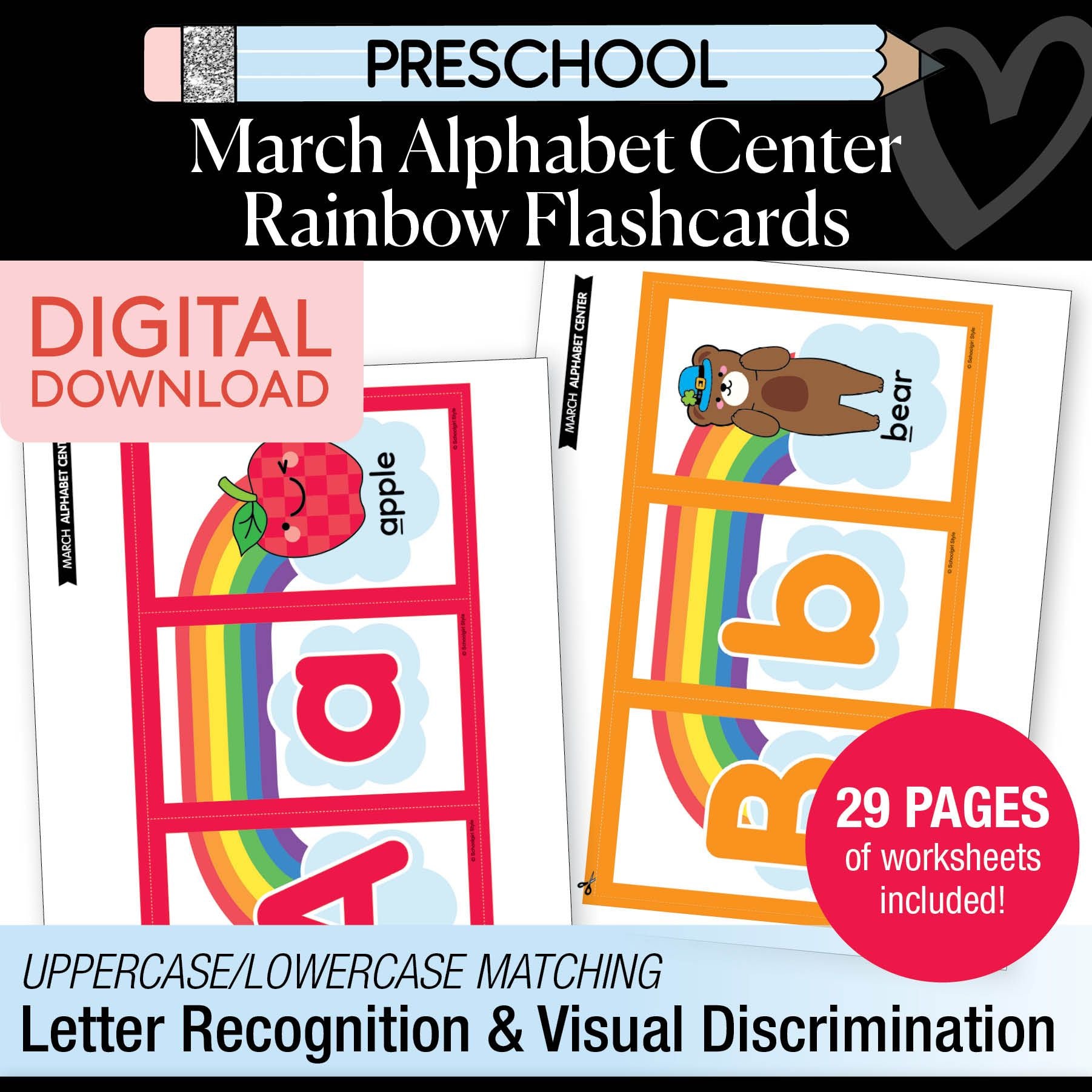 Printable Preschool March Rainbow Flashcards Alphabet Center