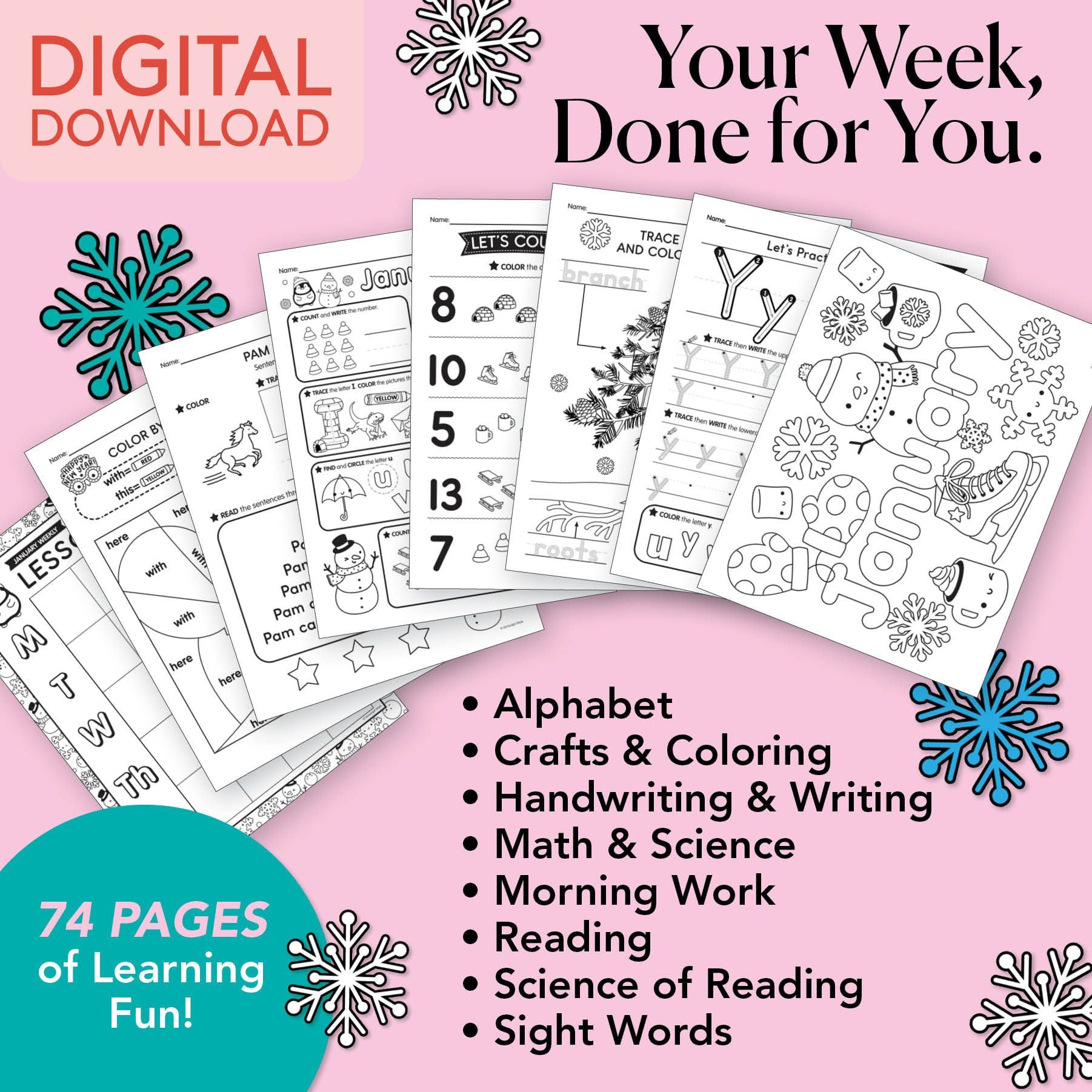 Printable Kindergarten January Week 1 Resources