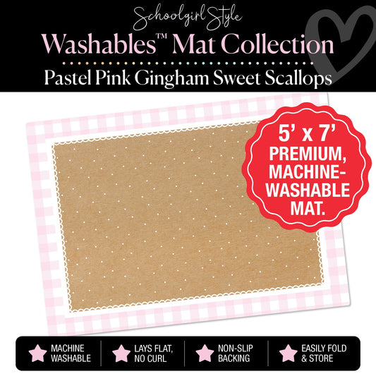 Pastel Pink Gingham with Sweet Scallops Classroom Mat by Schoolgirl Style