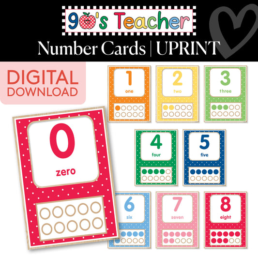 Printable Retro Number Cards | 90s Teacher