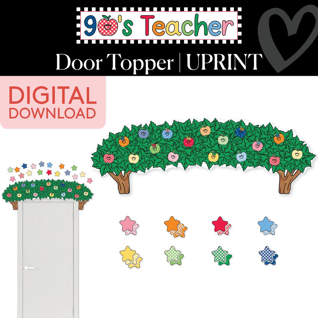 Printable Retro Apples Door Topper | 90s Teacher