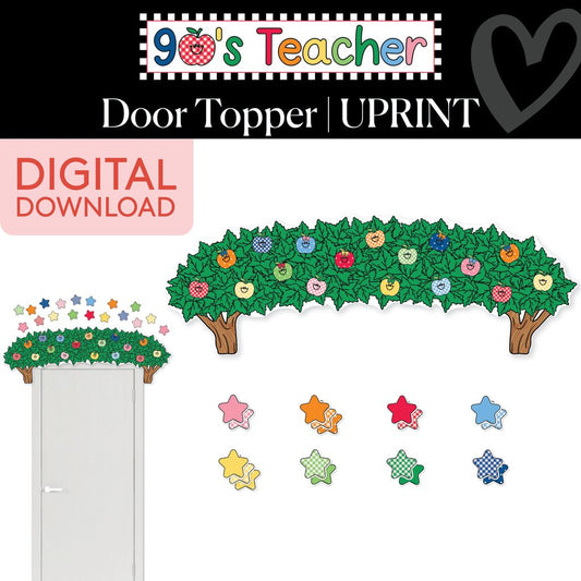 Printable Retro Apples Door Topper | 90s Teacher