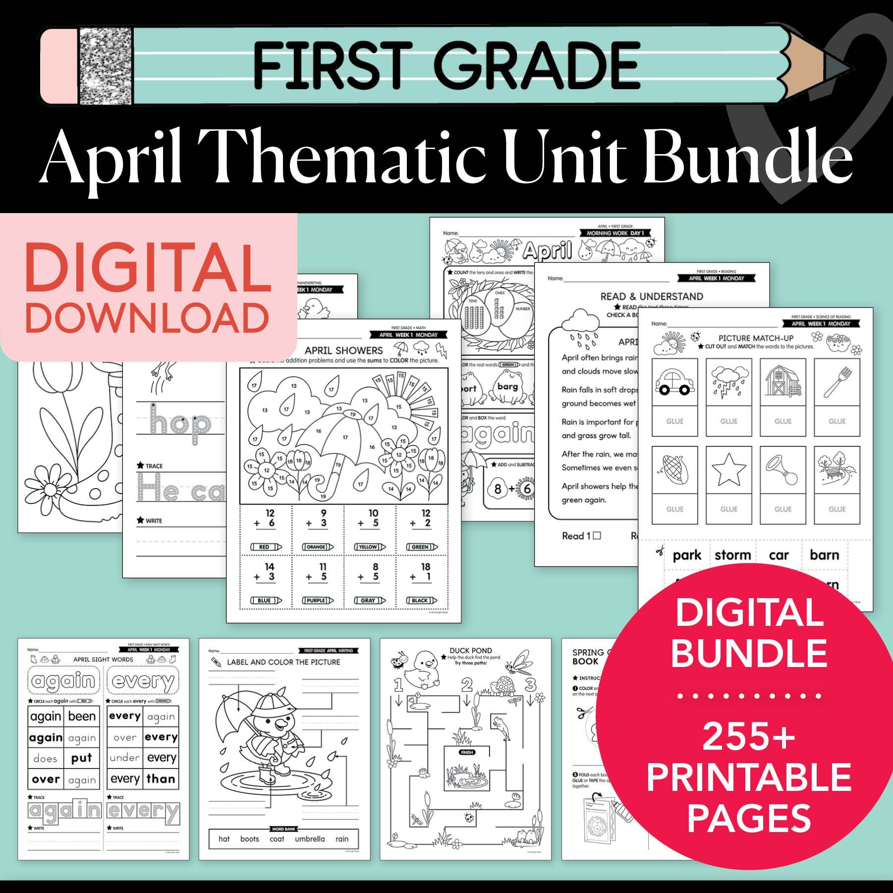 Printable First Grade April Thematic Unit Bundle