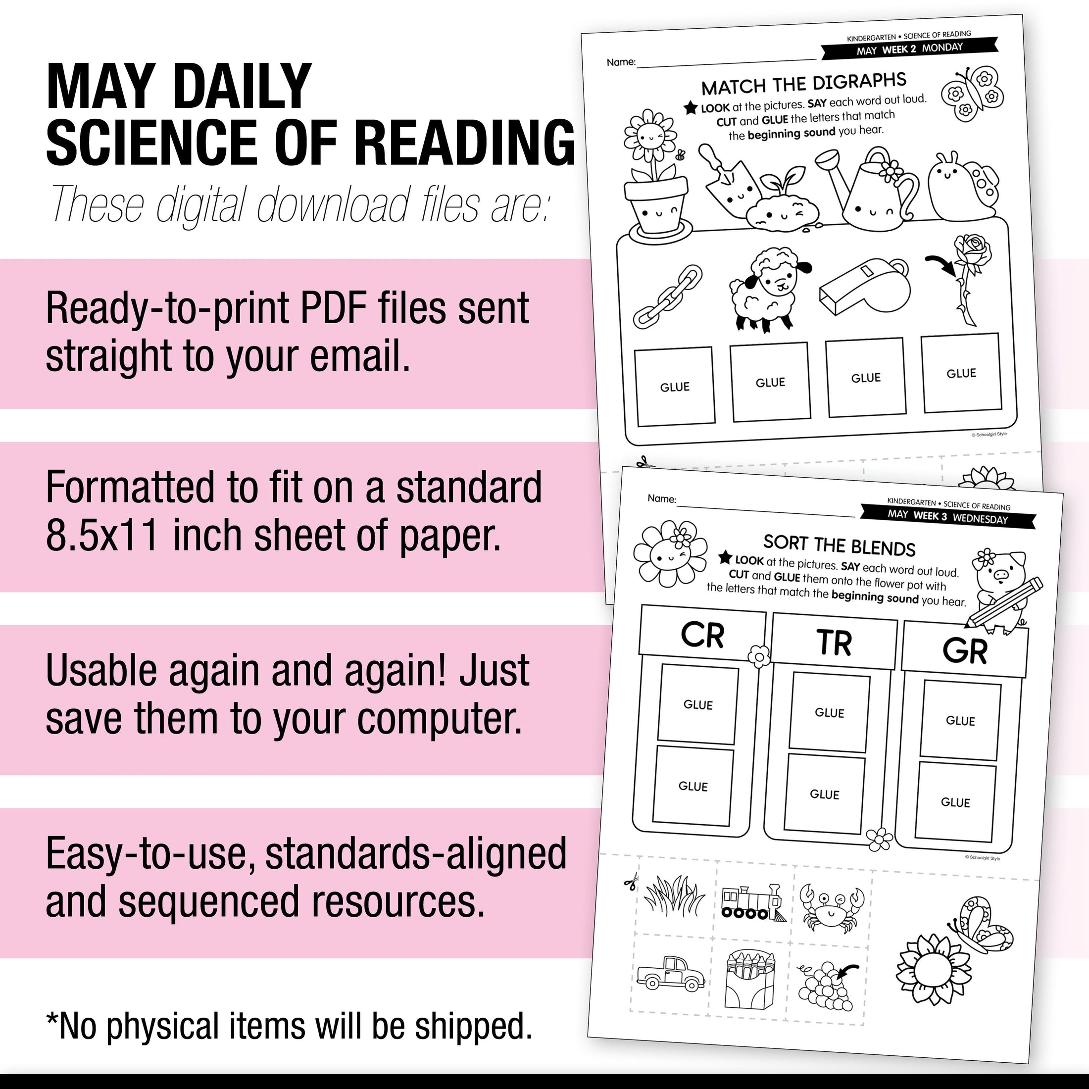 Printable Kindergarten May Daily Science of Reading