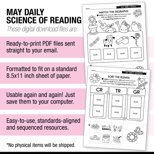 Printable Kindergarten May Daily Science of Reading