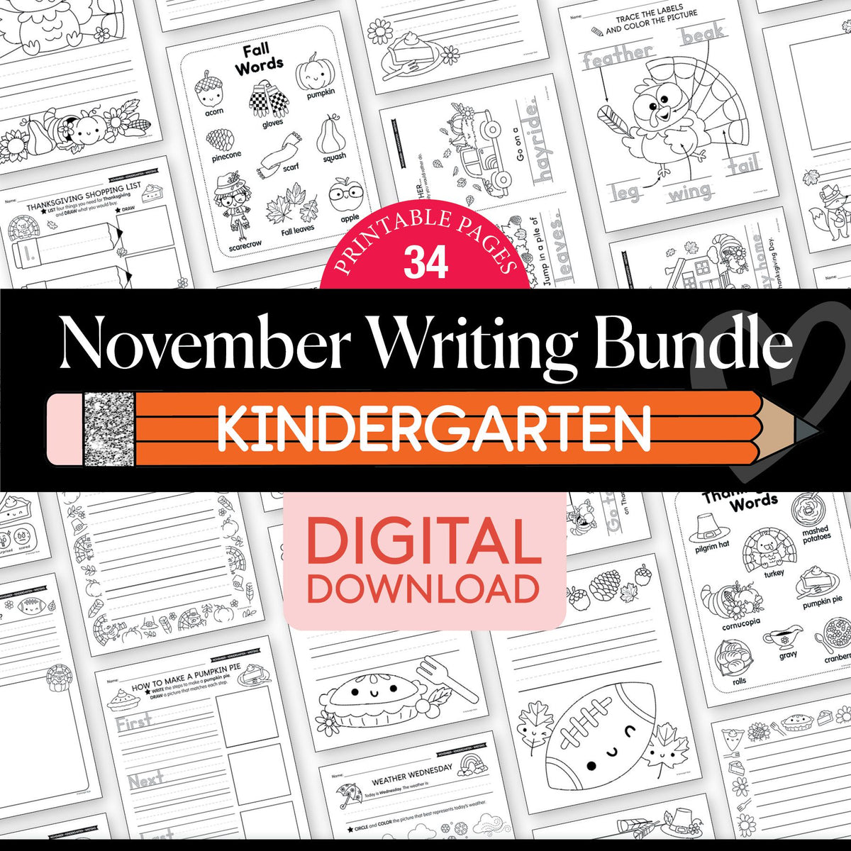 Printable Kindergarten November Writing Bundle