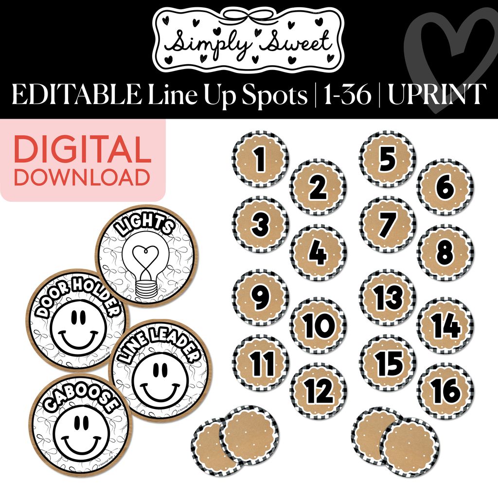 Printable Classic Black and White Editable Line Up Spots | Simply Sweet