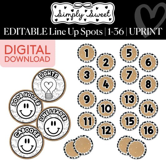 Printable Classic Black and White Editable Line Up Spots | Simply Sweet