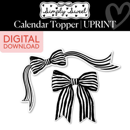 Printable Classic Black and White Striped Bow Calendar Topper | Simply Sweet