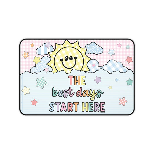 The Best Days Start Here Pink Gingham Classroom Desk Mat | A Year In Pastel