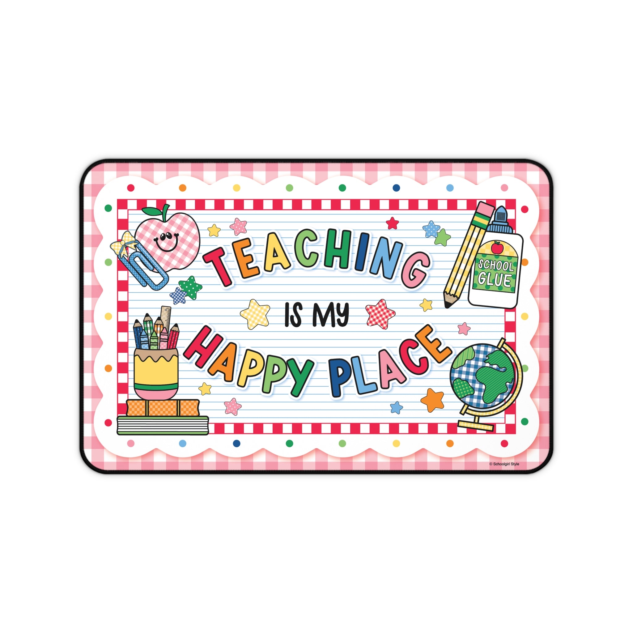 Teaching Is My Happy Place Pink Gingham Desk Mat | 90s Teacher