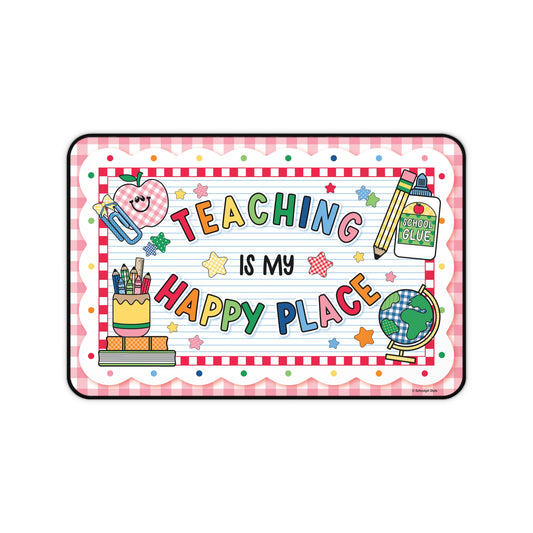 Teaching Is My Happy Place Pink Gingham Desk Mat | 90s Teacher