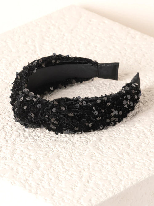 Black Knotted Sequins Headband